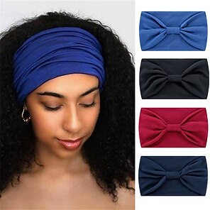 HINK Women Headband Pure Color Hairband Bow Tie Velvet Wide-Brimm Headwrap Hair Band 