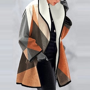 Andongnywell Womens Jacket Coats Ethnic Print Block Vintage Exotic Hooded Fleece Lined Warm Loose Parka Plus Size 