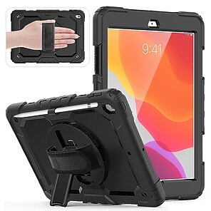 ProCase Rugged Case for iPad 9th/ 8th/ 7th Generation 10.2  (2021/2020/2019), Heavy Duty Shockproof Protective Cover with Strap for  iPad 9/8/7 -Black