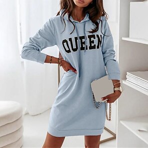 Hoodie Dresses for Women Casual Long Sleeve Split Bodycon Dresses Pocketed 