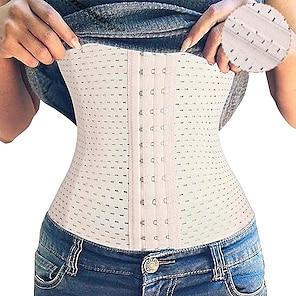 cheap -Corset Women's Waist Trainer Shapewears Office Running Gym Yoga Plus Size Creamy-white Black Brown Sport Breathable Hook & Eye Tummy Control Push Up Front Close Solid Color Summer Spring Fall