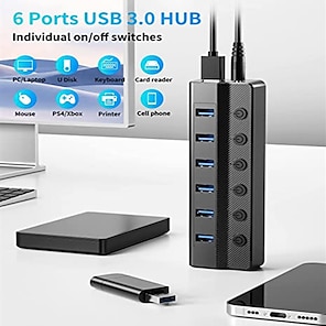 ราคาถูก -USB 3.0 ฮับ 6 พอร์ต 6-in-1 ความเร็วสูง ฮับ ​​USB กับ USB3.0*6 5V / 2A การจ่ายพลังงาน สำหรับ คอมพิวเตอร์แล็ปท็อป PC Tablet