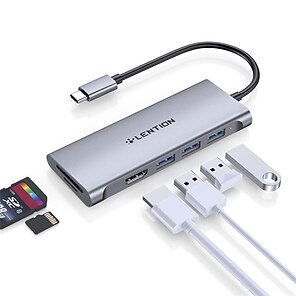 ieftine -LENTION USB 3.1 USB C Huburi 6 porturi Înaltă Viteză Indicator cu LED Cu cititor de carduri (s) Mufa USB cu HDMI 2.0 USB 3.0*3 SD/TF Livrarea energiei Pentru Laptop Macbook