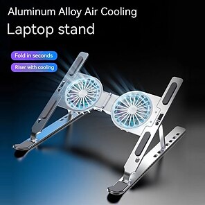 ราคาถูก -Universal Metal Cooling ขาตั้งแล็ปท็อปแบบพกพาแท็บเล็ตพับขาตั้งพัดลมระบายความร้อนที่เงียบสงบสำหรับ MacBook Pro Air แท็บเล็ต 12.9-17 นิ้ว