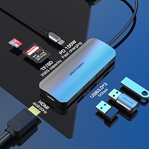 Χαμηλού Κόστους -VENTION USB 3.1 USB C Κόμβοι 7 Λιμάνια 7 σε 1 Υψηλής Ταχύτητας OTG Λειτουργία παροχής ενέργειας υποστήριξης Διανομέας USB με HDMI PD 3.0 USB3.0*3 5V / 2A Παράδοση ρεύματος Για