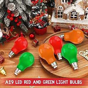 abordables -ampoules de noël 2pcs a19 led ampoule rouge et vert jaune chaud e27 6w ampoules colorées pour la décoration de fête de vacances porche éclairage à la maison 60 watts équivalent
