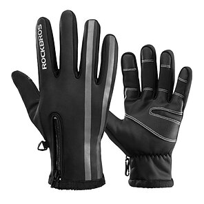 cheap -ROCKBROS Winter Gloves Bike Gloves Cycling Gloves Winter Full Finger Gloves Anti-Slip Thermal Warm Reflective Waterproof Sports Gloves Road Cycling Camping / Hiking Ski / Snowboard Fleece Black for