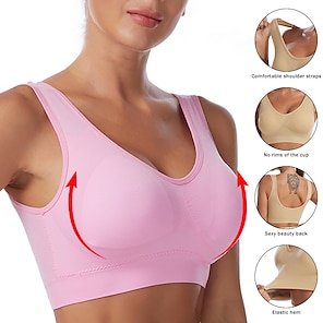 Shockproof Push Up Crop Top Plus Size Seamless Sports Bra Wire Free  Underwear Full-Coverage Vest Soft Cup Lingerie (Color : Skin Color, Size :  Small) : : Clothing, Shoes & Accessories