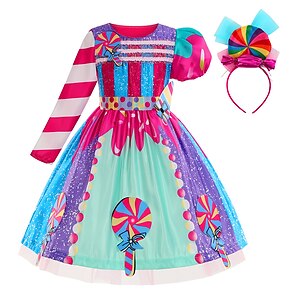 vestido de arco-íris para meninas candyland conto de fadas princesa vestido  de flor com faixa na cabeça traje de festa vestidos de tule filme cosplay  traje de halloween baile de máscaras de