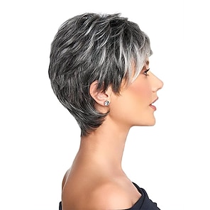 cheap -Gray Wigs for Women Fluffy and Undeformed Black Gray Gradient Short Wig Natural Appearance Gray Pixie Cut Wigs Suitable for Middle-Aged and Older Women&#039;s Daily Use Wigs Costume Cosplay Wigs