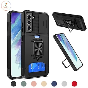 cheap -Military grade protective wallet case Samsung Galaxy S21 FE S22 S21 Ultra S20 Note 20 A72 slide camera cover stand Kickstand