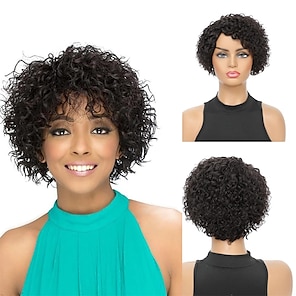 cheap -Short Curly Human Hair Wigs for Black Women 8 Inch Short Curly Wig Brazilian Human Hair Wig Deep Wave Side Part Pixie Cut Glueless Wigs Afro Kinky Bob Wig for Women
