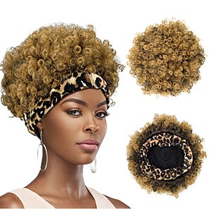 billige -korte parykker til sorte kvinder afro parykker til sorte kvinder pandebånd paryk med pandebånd knyttet kinky krøllet ananas paryk