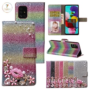 cheap -Phone Case For Samsung Galaxy Wallet Card S23 S22 S21 S20 Plus Ultra A73 A53 A33 A13 A72 A52 A42 Note 20 Ultra S10 S10 Plus S10 Lite Note 10 Note 10 Plus Wallet Flip Full Body Protective Glitter