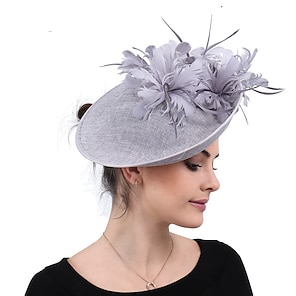 cheap -Fascinators Sinamay Fall Wedding Tea Party Kentucky Derby Horse Race Ladies Day Vintage Fashion Wedding With Feather Headpiece Headwear