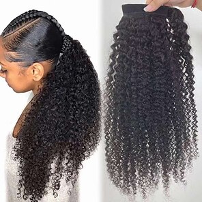 זול -שיער אריגה קוקו נשים טבעי שיער אדם חתיכת שיער תוספת שיער מתולתל גלי באורך בינוני ללבוש יומיומי