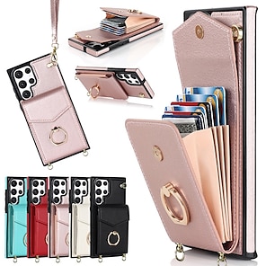 cheap -Phone Case For Samsung Galaxy S23 S22 S21 S20 Plus Ultra A14 A34 A54 A73 A53 A33 Note 20 Ultra 10 Plus Handbag Purse Wallet Case Ring Holder Anti-theft with Removable Cross Body Strap TPU PU Leather