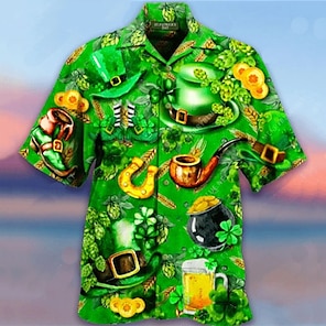 Mens St Patricks Day Hawaiian Shirts,St. Patrick's Day Shirts for Men  Button Down Lapel Holiday Tops and Blouses Shamrock Leaves Spring and  Summer