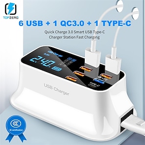 USB C Charger,10 Ports USB Charger Station with 6 Ports USB-C Charger,  Desktop 50W Multi Port USB Charger Compatible with iPhone  14/13/12/11/Samsung S23/S22/S21/Tablet/Watch/Headphones 
