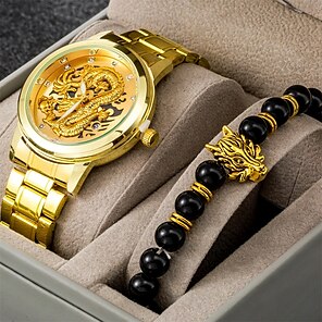 Set di orologi da uomo di lusso regalo per uomo collana con bracciale al  quarzo dorato Set di regali per orologio da polso da uomo di moda Reloj  Para Hombre