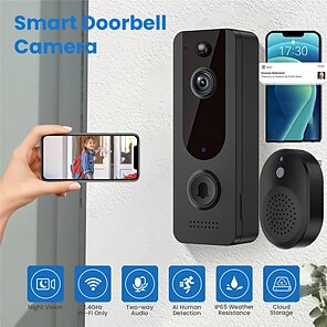 Hiseeu 【Cloud Storage】 1080P HD Video Doorbell Wireless WiFi Camera  Doorbell with 2-Way Audio,Smart Security Camera Door Bell with Chime,Smart  PIR