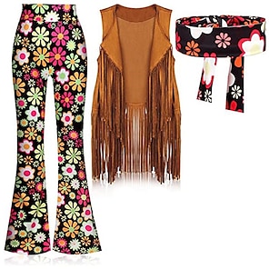 Conjunto de disfraz hippie de los años 60 y 70 para mujer, pantalones  hippie de los años 70, pantalones de corte de bota, vintage, hippie, ropa