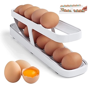 Paquete de 2 estantes plegables de almacenamiento de huevos de 3 niveles,  soporte para huevos para refrigerador, organizador de huevos transparente