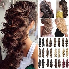 cheap -Claw Clip In Body Wave Hair Extensions Long Curly Wavy Ponytail Hair Extensions Synthetic Hair Pieces For Women Girls