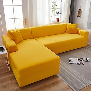 Fundas para sofá seccional, 2 fundas para sofá en forma de L, fundas  elásticas de tela de poliéster, fundas para sofá de 3 + 3 plazas (morado  claro)