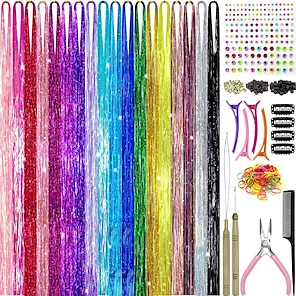 Hair Tinsel Pack of 12 Pcs Clip in Hair Tinsel 20 Inch Colorful Glitter  Tinsel Hair Extensions Festival Gift Tinsel Fairy Hair Extension Party  Dazzle Hair Accessories Strands Kit for Women Girls