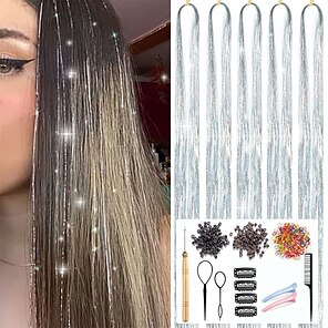 6pcs White Pink Hair Tinsel Kit (Without Tool), Fairy Hair Glitter Hair  Extensions, Sparkling Shiny Hair Tinsel Tensile Hair Extensions for Women  Girls