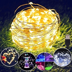 1pc Or 2pcs Christmas Fairy Lights Usb With Remote Control,33ft 100 Led  String Lights Remote Control, Timer & 8 Modes For Firefly Light Effect,  Purple Color, Garden, Party, Indoor Decoration