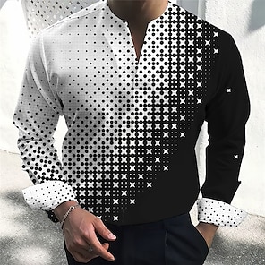 cheap -Men's Shirt Graphic Prints Geometry V Neck White Pink Blue Green Light Blue Outdoor Street Long Sleeve Print Clothing Apparel Fashion Streetwear Designer Casual