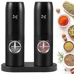 New Electric Pepper Salt Grinder Stainless Steel Automatic Herb Spice  Muller Adjustable Coarseness Mill Spice Stonego Gadget Kitchen Accessories