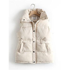 Chaleco largo con capucha de color puro para mujer, abrigo sin mangas,  cálido para exteriores, abrigo de invierno para mujer