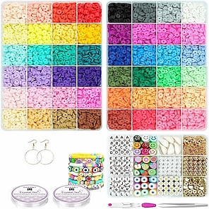 7000Pcs Clay Beads for Bracelets Making,6mm 24 Colors Flat Round
