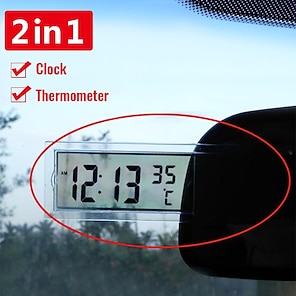 Car Digital Clock with Thermometer Solar Powered Auto Dashboard LCD Digital  Electronic Clocks-Multi-Function Universal Wireless Car HUD Head Up  Luminous Display with Date Time Temperature 