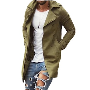 cheap -Men's Winter Coat Trench Coat Outdoor Daily Wear Fall & Winter Polyester Thermal Warm Windbreaker Outerwear Clothing Apparel Fashion Streetwear Plain Front Pocket Lapel Single Breasted