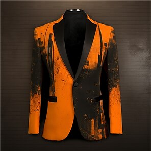 cheap -Geometry Business Abstract Men's Coat Blazer Work Wear to work Going out Fall & Winter Turndown Long Sleeve Orange S M L Polyester Weaving Jacket
