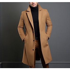 cheap -Men's Winter Coat Overcoat Long Trench Coat Outdoor Daily Wear Fall & Winter Polyester Outerwear Clothing Apparel Fashion Streetwear Plain Lapel Double Breasted