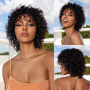 Curly Wigs for Black Women - Natural Black Synthetic African American Full  Kinky Curly Afro Hair Wig with Bangs