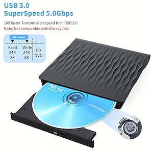 ORICO Lecteur CD DVD externe USB 3.0 Type-C Graveur CD portable Lecteur  CD/DVD +/-RW avec ports USB et emplacements pour cartes TF/SD Compatible  avec