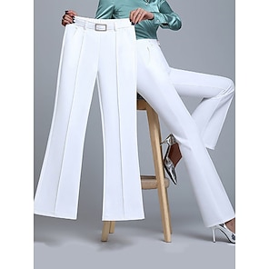 Women's Dress Pants Wide Leg Pants Trousers Solid Color Full Length  Micro-elastic High Waist Elegant Fashion Office Street Light Blue Ivory  white XS S Fall Winter 2024 - $14.99