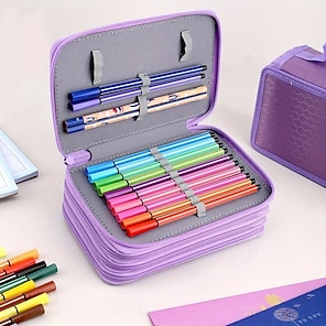 Colored Pencil Case - 200 Slots Pencil Holder With Zipper Closure Twill  Fabric