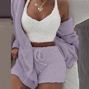 Pyjama Femme Hiver Fuzzy - 3 Pièces - en Velours Corail