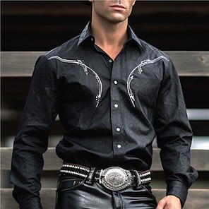 cheap -Cowboy western style Men's Shirt Cowboy Shirt Outdoor Street Casual Daily Fall & Winter Turndown Long Sleeve Black Brown S M L Shirt