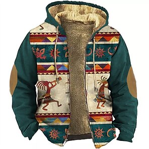 Comprar Sudaderas con capucha con cremallera para hombre, abrigos Parka de  lana de invierno, chaquetas con gráficos étnicos tribales, sudaderas,  abrigo con capucha y cremallera