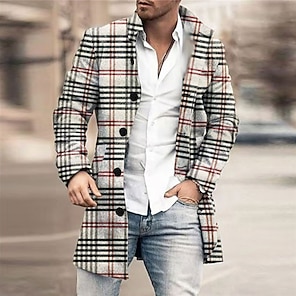 cheap -Plaid / Check Business Casual Men's Coat Work Wear to work Going out Fall & Winter Standing Collar Long Sleeve Gray M L XL Polyester Weaving Jacket