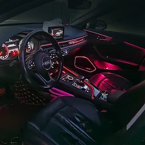 Luces interiores del coche, diseño 2 en 1 DC 12 V activadas por sonido, 48  luces LED de tira de coche, control de caja, control remoto y control de
