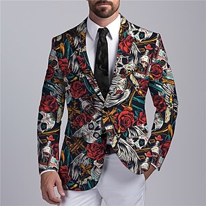 cheap -Rose Skeleton Business Gothic Men's Coat Blazer Work Wear to work Going out Fall & Winter Turndown Long Sleeve Red Blue Purple S M L Polyester Weaving Jacket